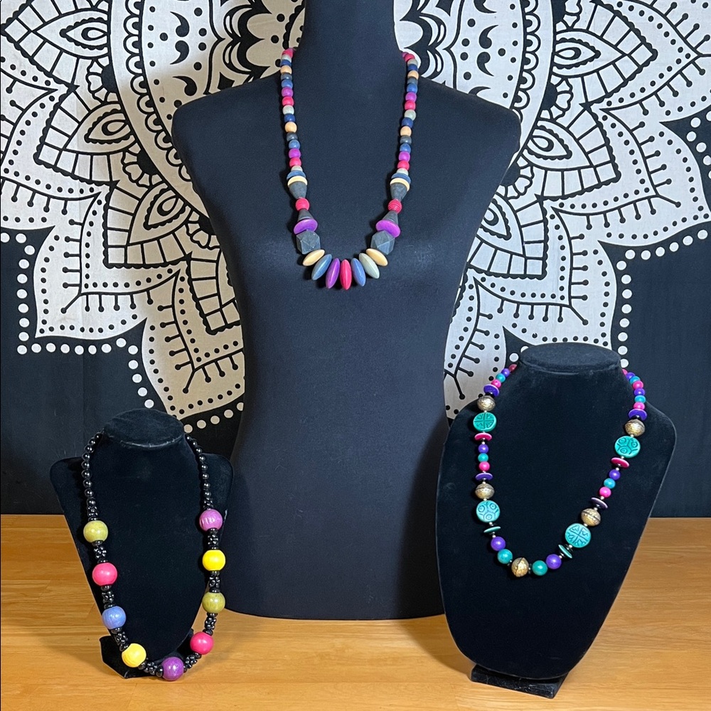 Multicolor Beaded Necklace Trio